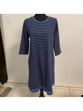 J. Jill Dress Women’s Size Medium Navy Blue Stripe Shift Dress